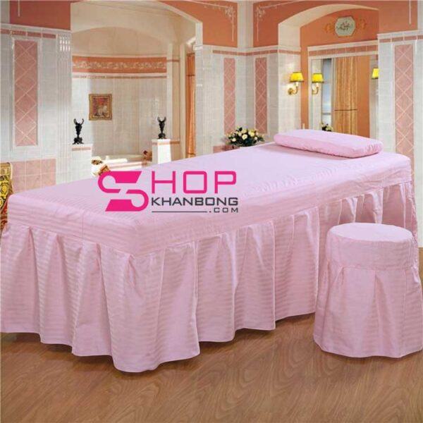 Bộ Drap Trải Spa Cotton Vải Trắng Kẻ