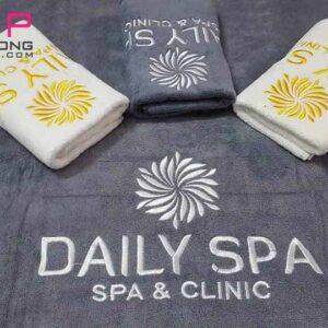 Bộ Sản Phẩm Khăn Gội, Khăn Trải Giường Spa Thêu Logo