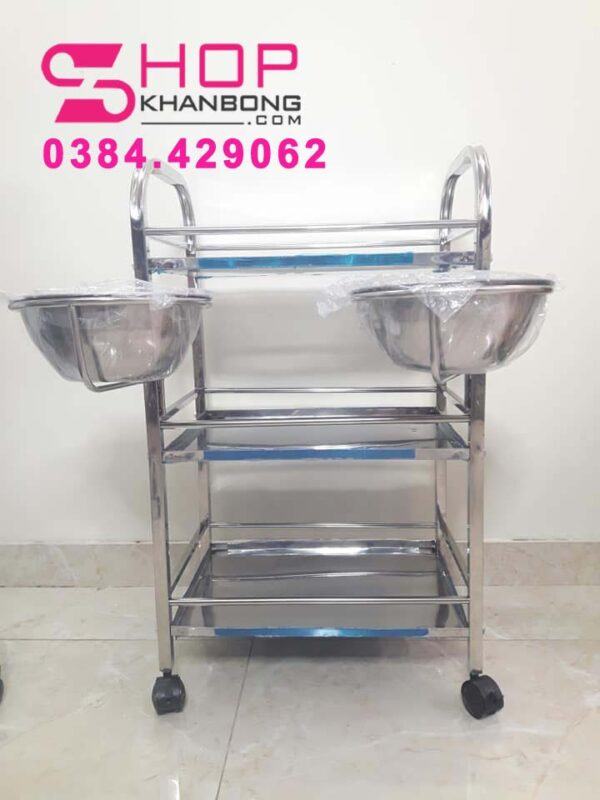 Xe Đẩy Inox Spa 2 Bát Nước